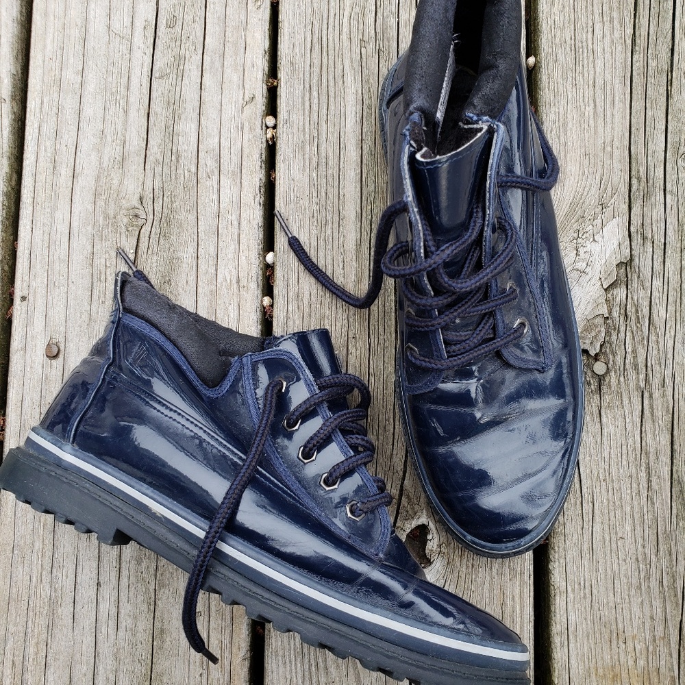Patent Leather Navy Blue Ankle Boots 6.5